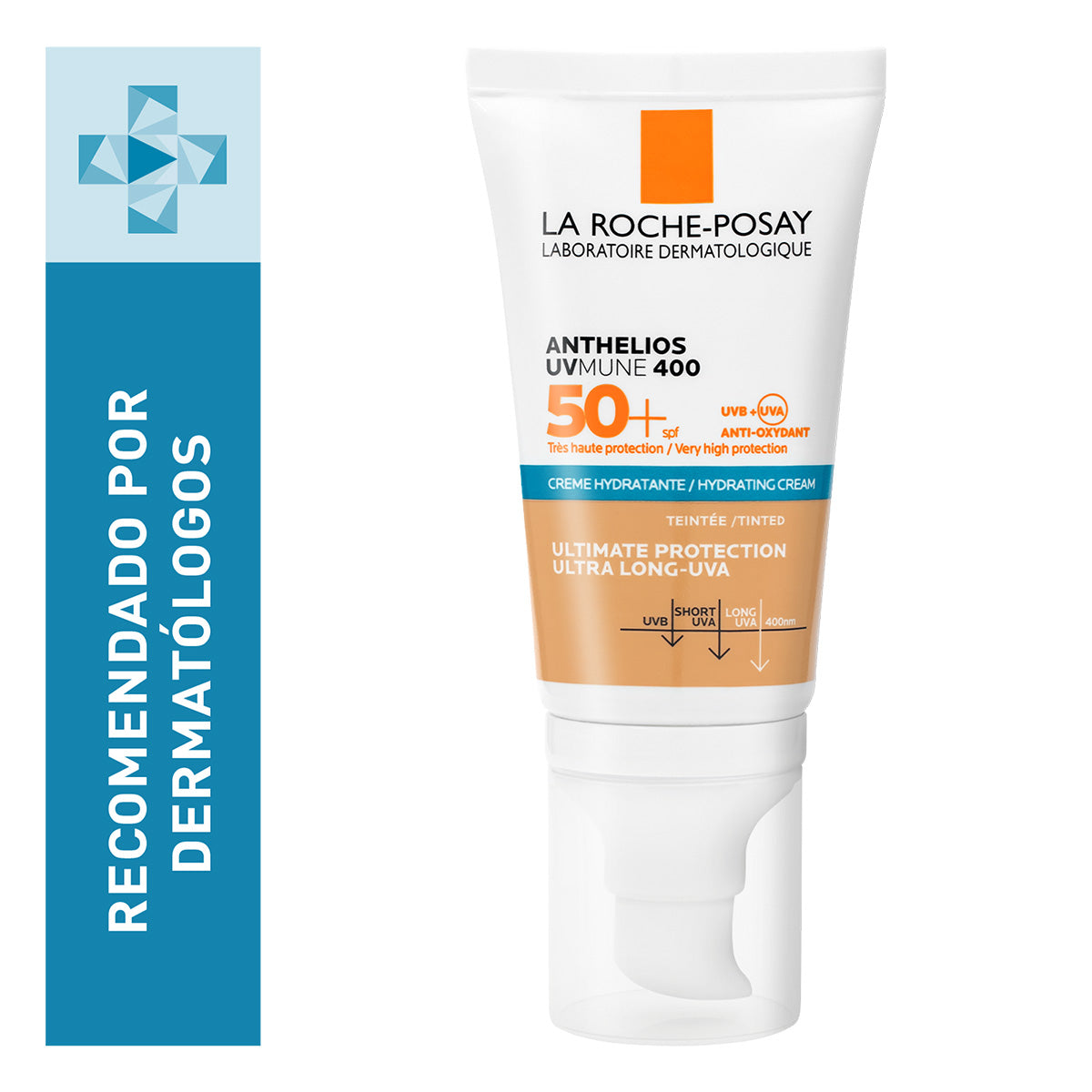 La Roche Posay Anthelios UVMUNE 400 Crema Hidratante con Color FPS50+, Protector solar facial con color, 50ml