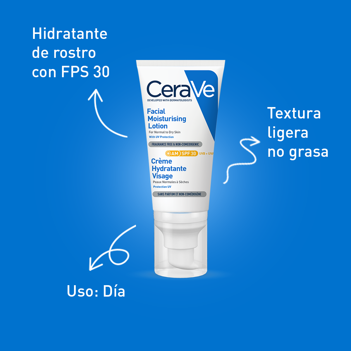 Cerave loción hidratante de rostro con FPS30 para piel seca 52ml.