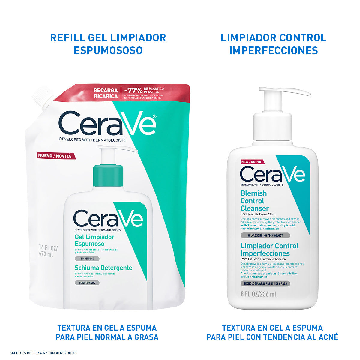 Cerave Gel Espumoso Refill (16 oz) Limpiador para piel normal a grasa 473 ml