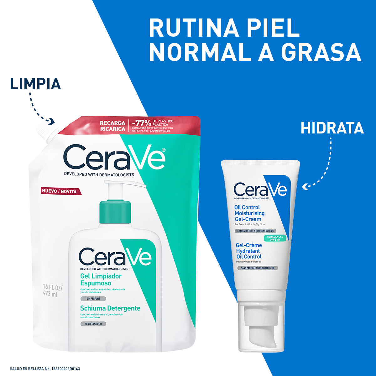 Cerave Gel Espumoso Refill (16 oz) Limpiador para piel normal a grasa 473 ml
