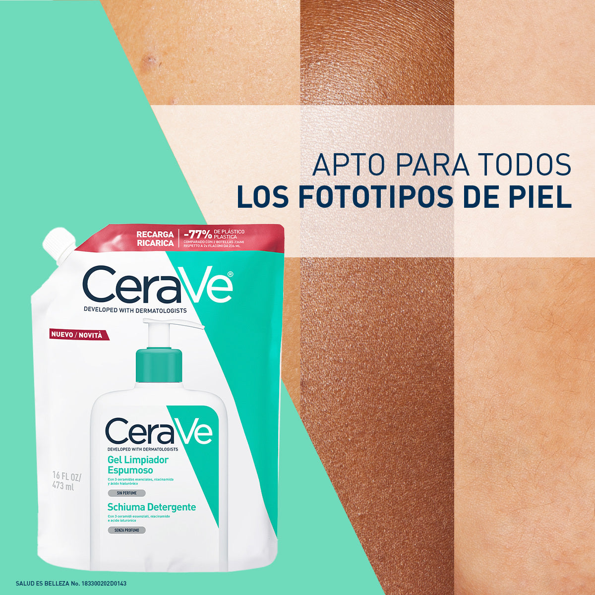 Cerave Gel Espumoso Refill (16 oz) Limpiador para piel normal a grasa 473 ml