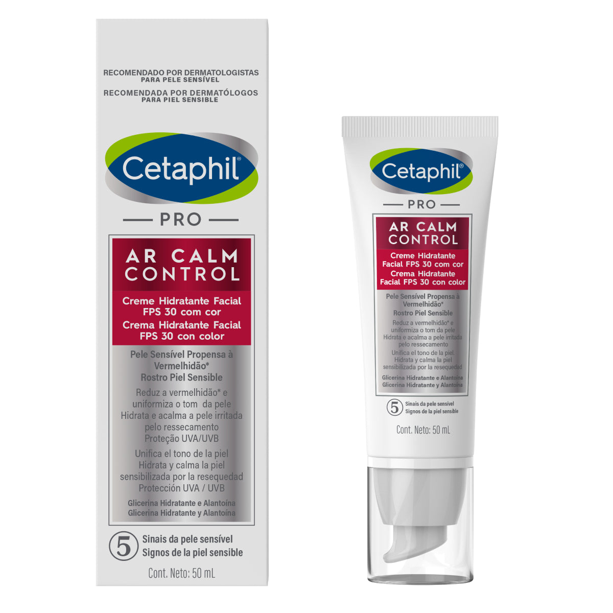 Cetaphil PRO AR Calm Control con FPS30, Crema hidratante facial con protector solar, 50ml