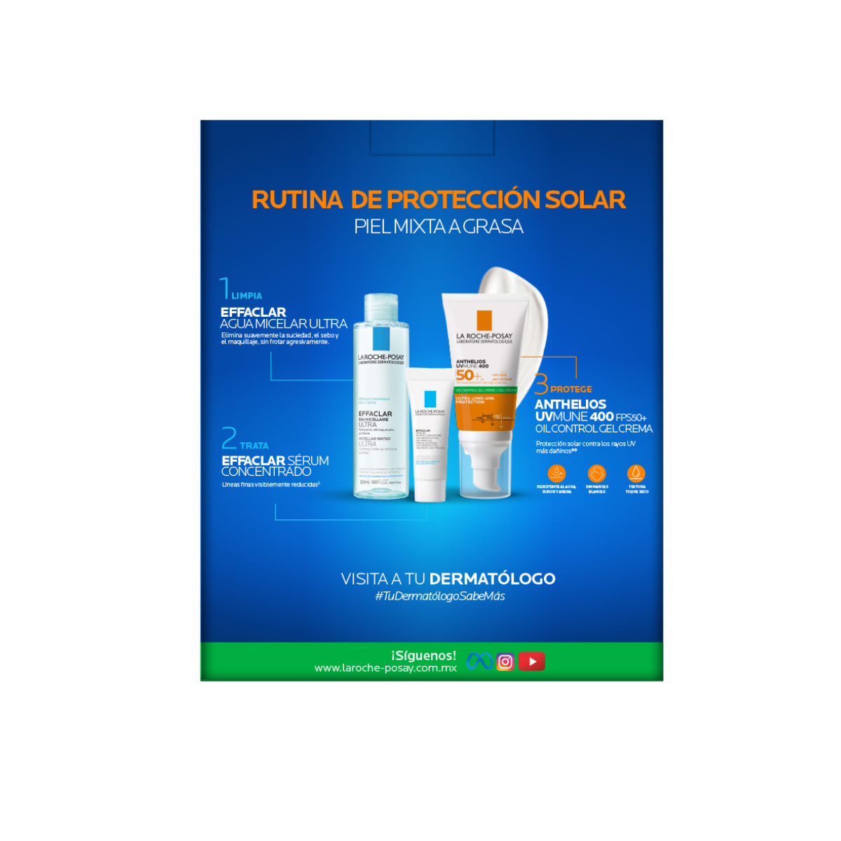 La Roche-Posay Kit Anthelios UVMune 400 Oil Control Gel-Crema 50 Ml + Effaclar Duo Serum 3 Ml + Agua Micelar 50 Ml