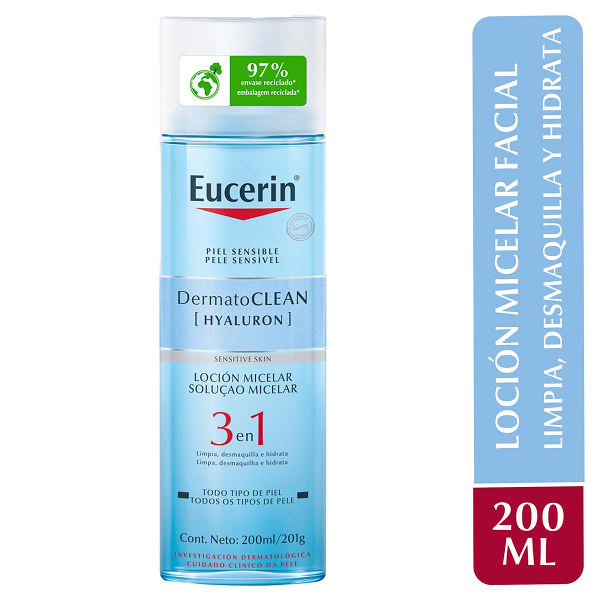 Eucerin dermatoclean loción micelar limpiadora facial 3 en 1 200ml.