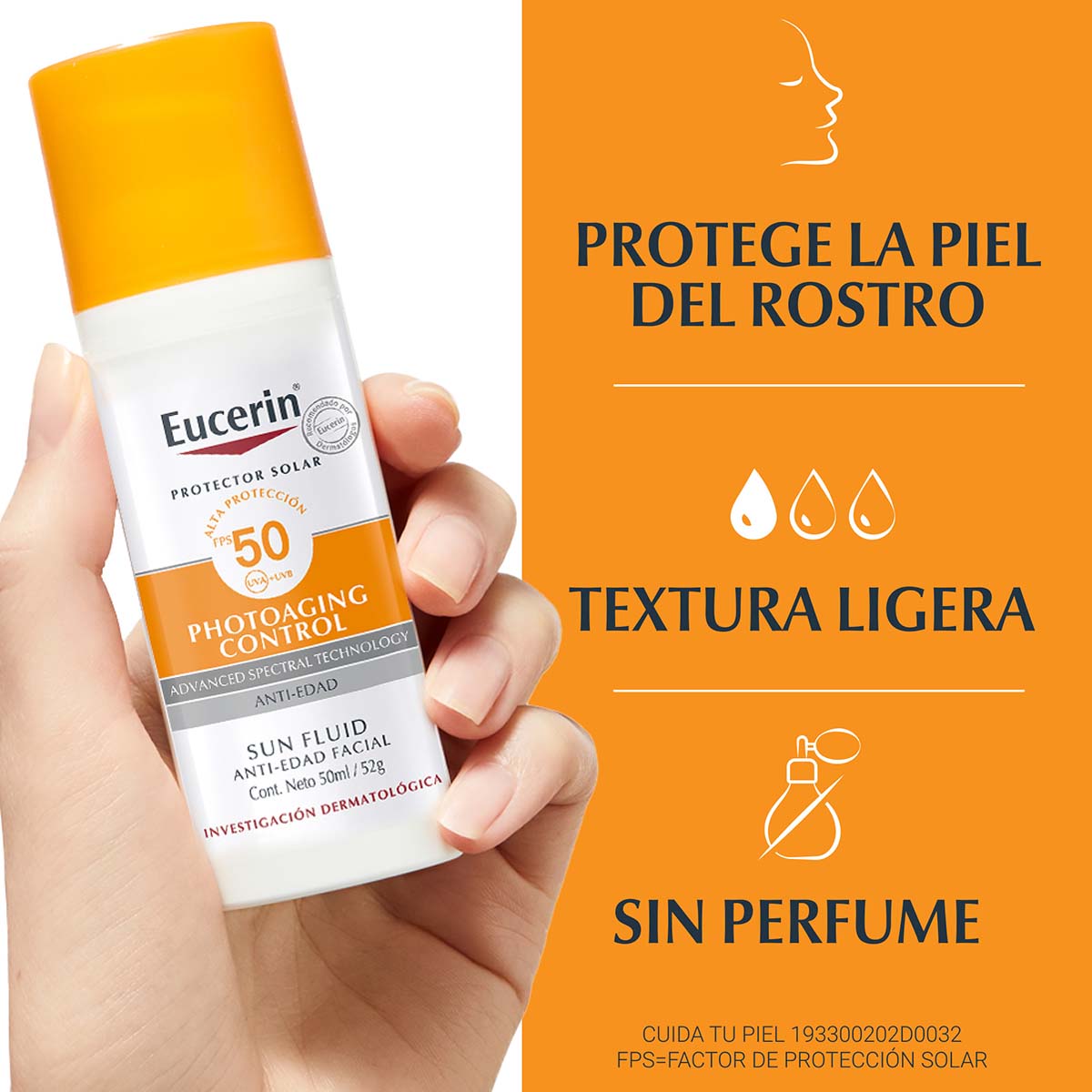 Eucerin protector solar facial fluido anti-edad FPS 50 50ml.