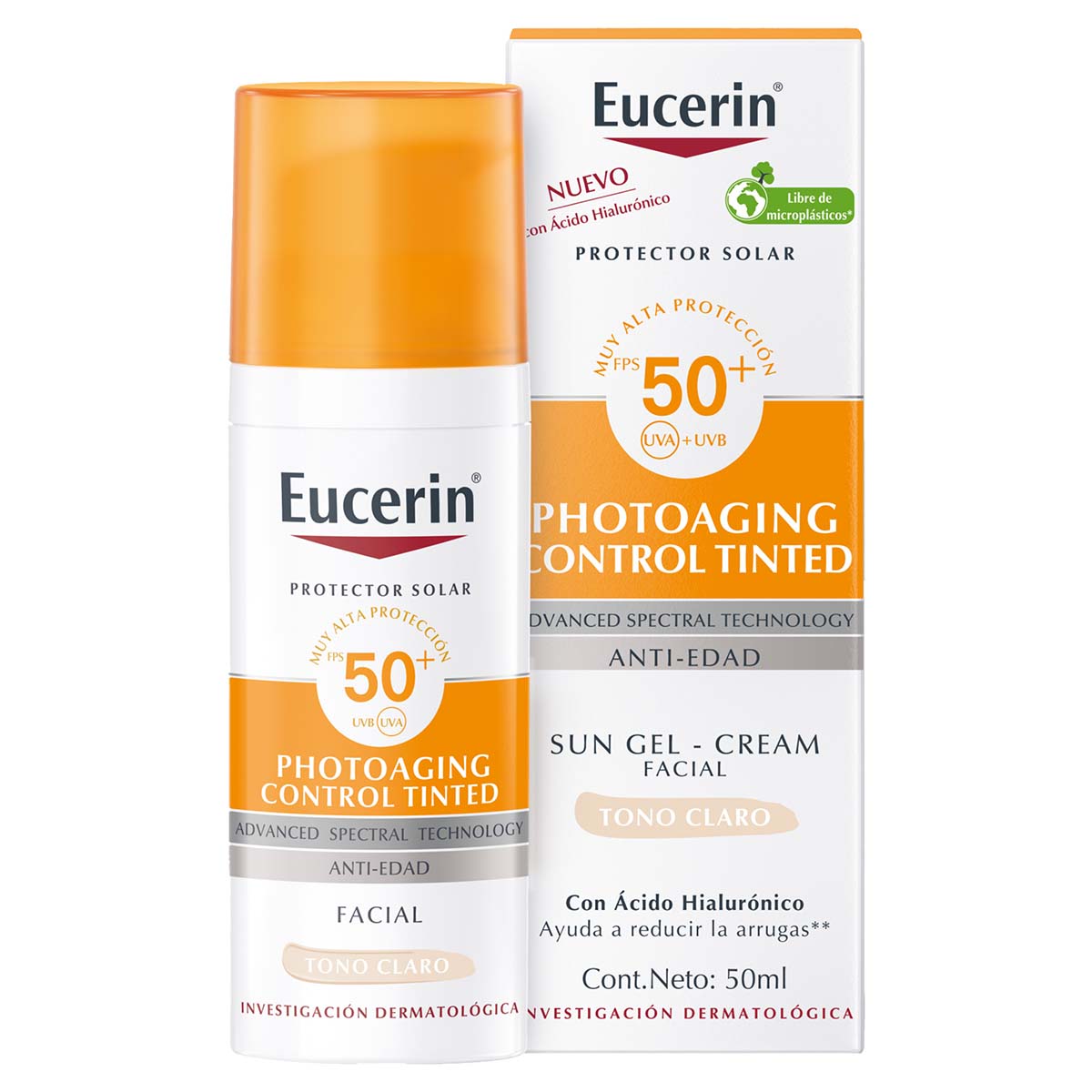 Eucerin protector solar facial photoaging control tinted tono claro FPS50+ 50ml.