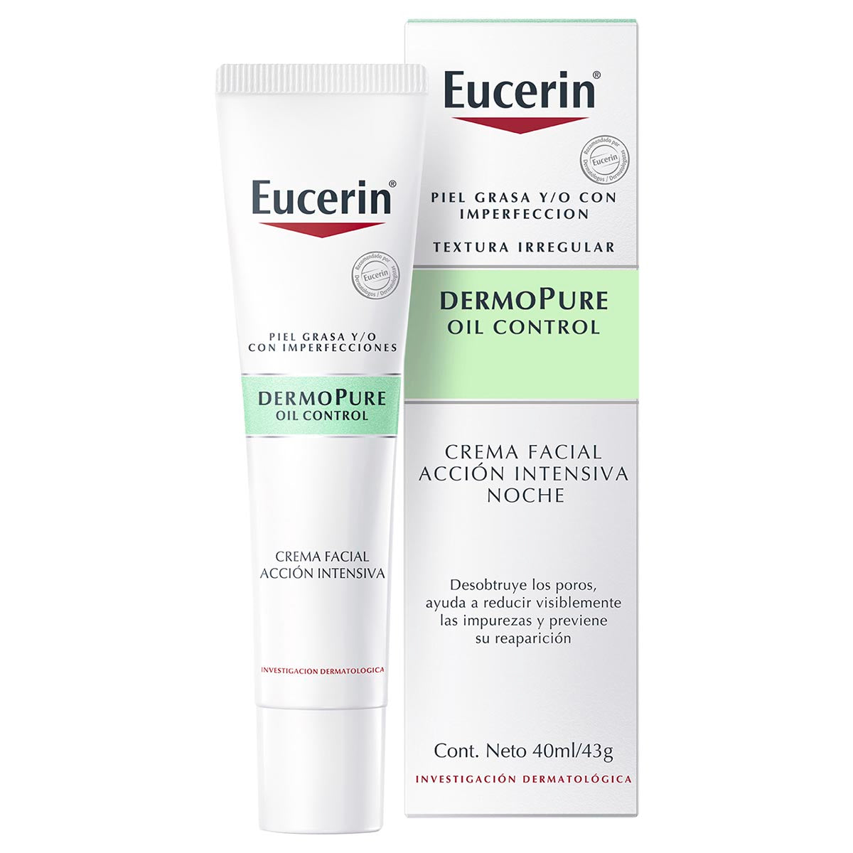 Eucerin crema facial acción intensiva noche dermopure piel grasa y/o con tendencia acneica 40ml.