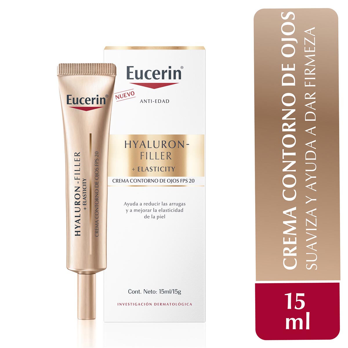 Eucerin hyaluron filler + Elasticity eyes crema contorno de ojos antiarrugas 15ml.
