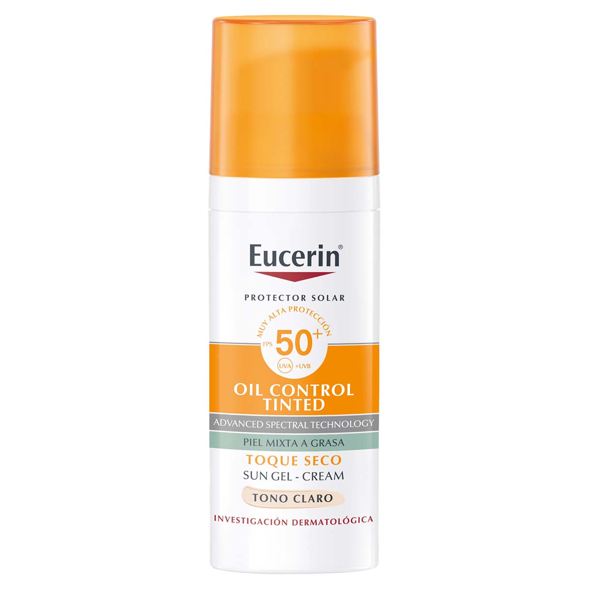 Eucerin sun oil control tinted protector solar facial tono claro FPS50+ 50ml.