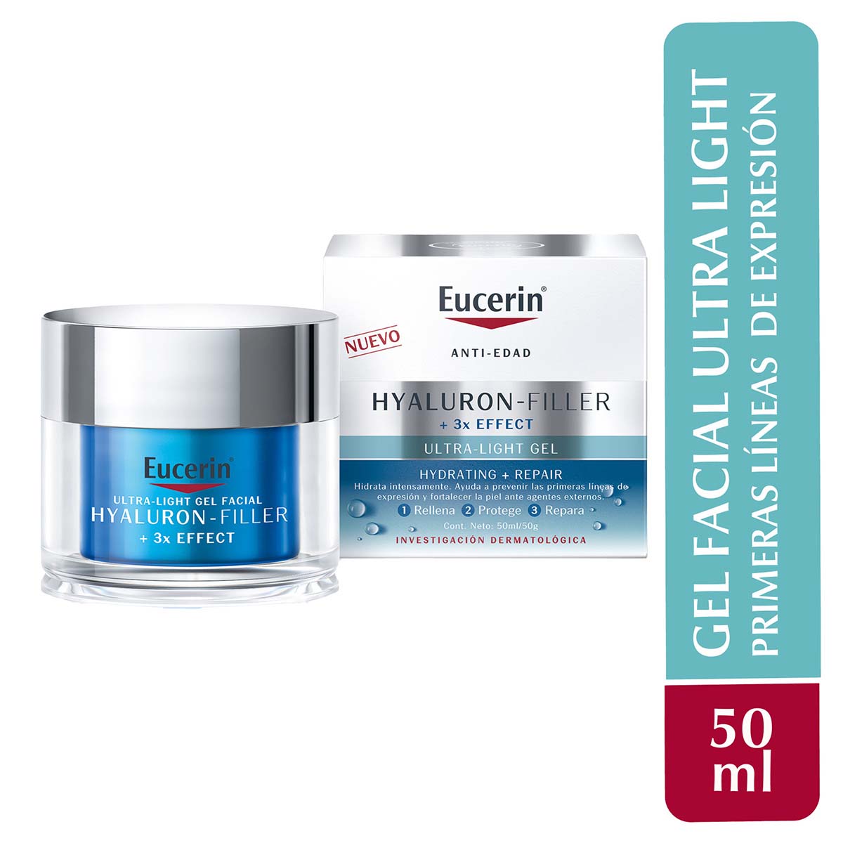 Eucerin Hyaluron Filler 3X Effect Ultra-light gel hydrating+repair 50ml.