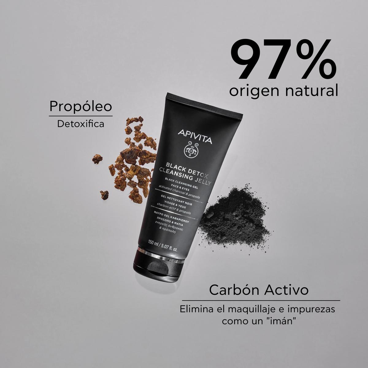 Apivita Gel Limpiador facial detox con carbón activado 150ml.