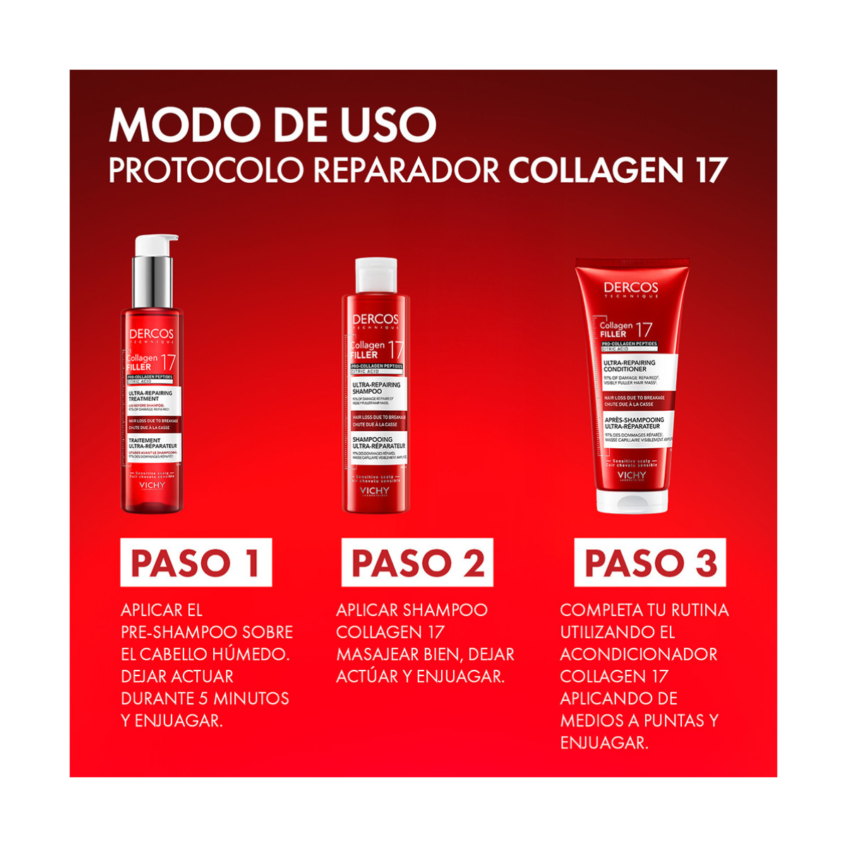 Vichy Dercos Collagen 17 Shampoo Reparador De Daño 200 Ml