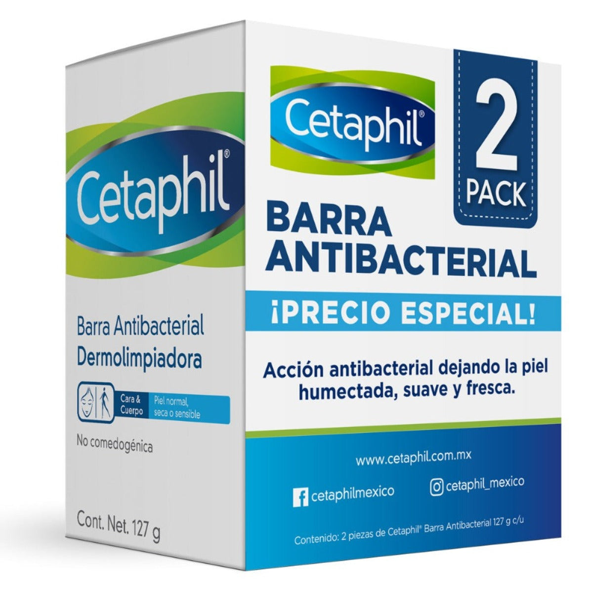 Cetaphil 2 Pack, Barra limpiadora antibacterial, 254gr