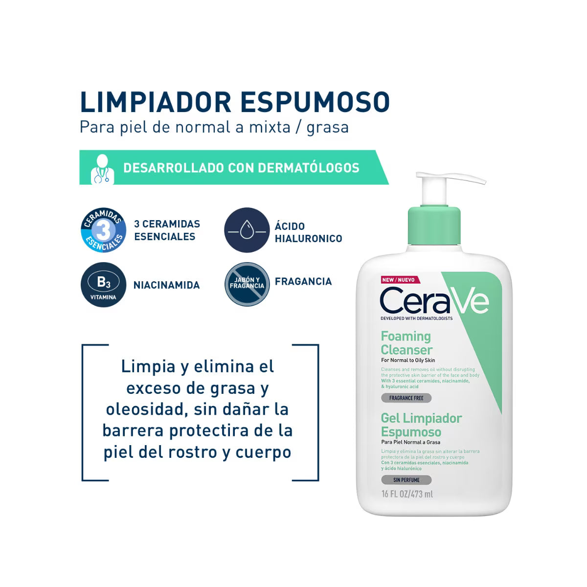 CeraVe Kit Gel Limpiador Espumoso 473 ml + Gel Limpiador Espumoso 88 ml