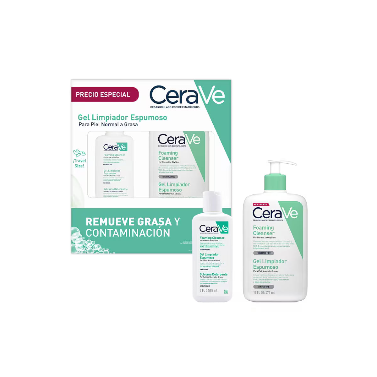 CeraVe Kit Gel Limpiador Espumoso 473 ml + Gel Limpiador Espumoso 88 ml
