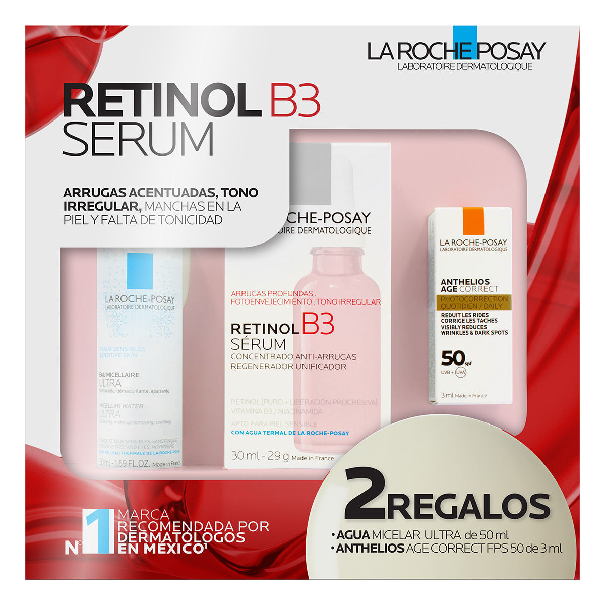 La Roche Posay Kit Retinol B3 Serum + Agua Micelar Ultra + Anthelio Age Correct FPS 50+