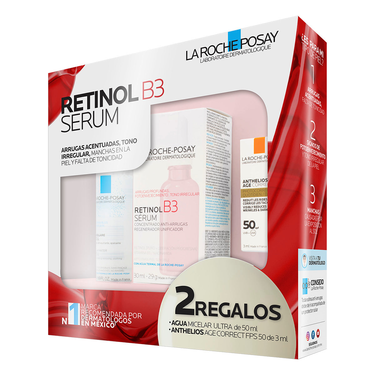 La Roche Posay Kit Retinol B3 Serum + Agua Micelar Ultra + Anthelio Age Correct FPS 50+