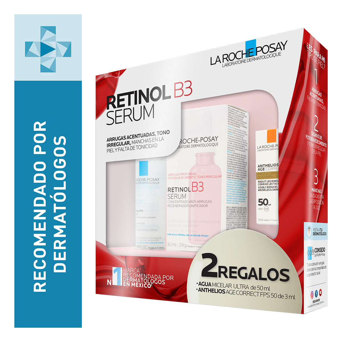 La Roche Posay Kit Retinol B3 Serum + Agua Micelar Ultra + Anthelio Age Correct FPS 50+