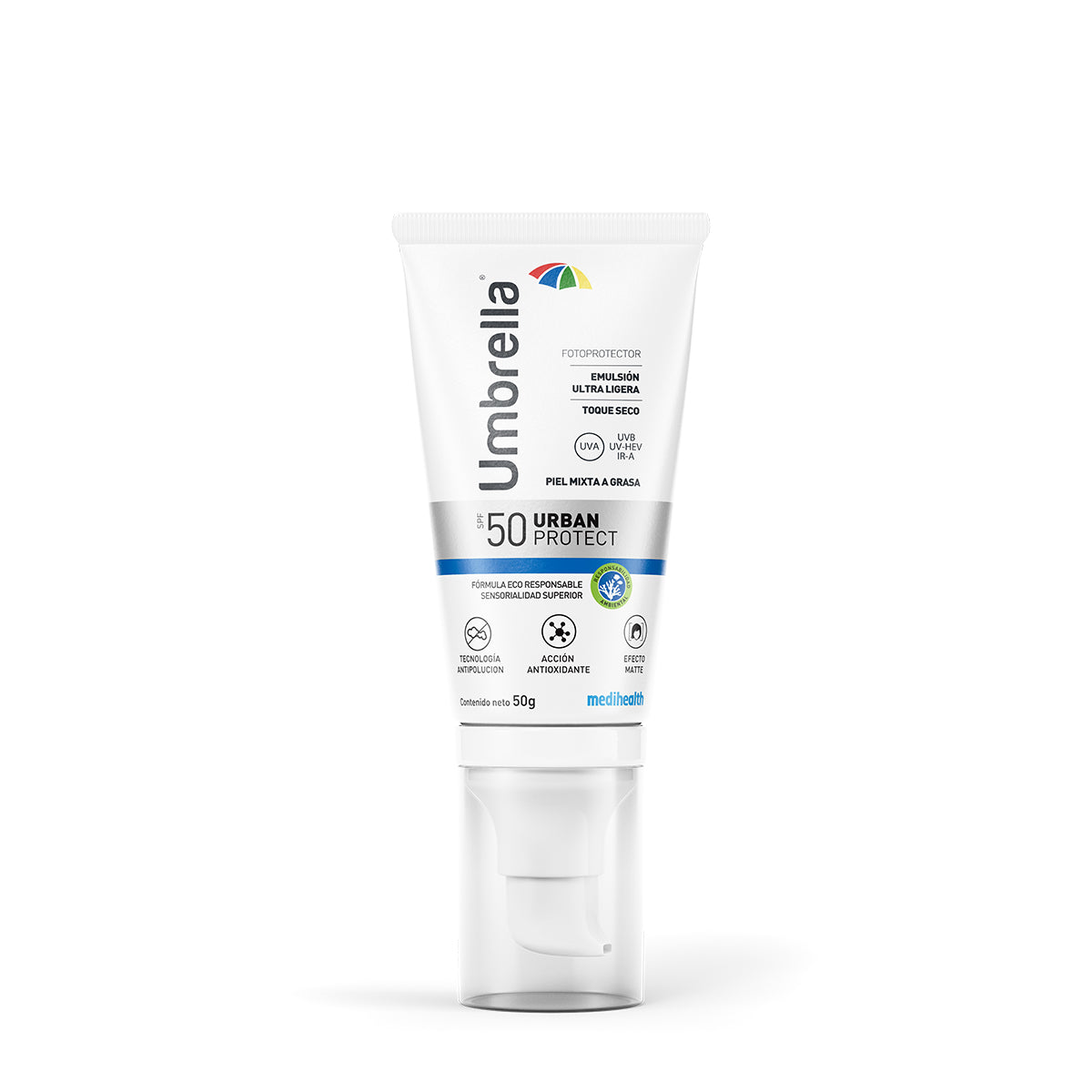 Italmex Umbrella Urban SPF 50 fotoprotector antioxidante y antipolución 50gr.