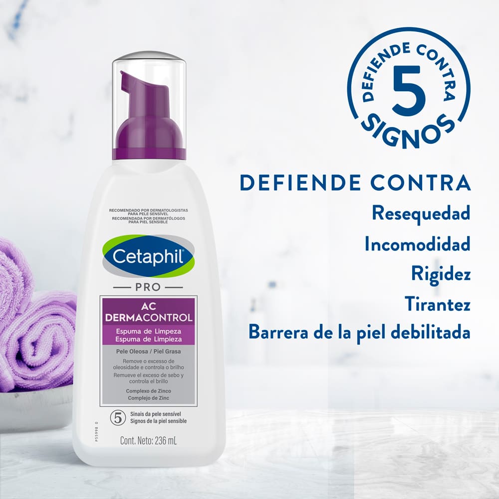 Cetaphil PRO AC Dermacontrol Espuma de limpieza facial para piel grasa 236ml.