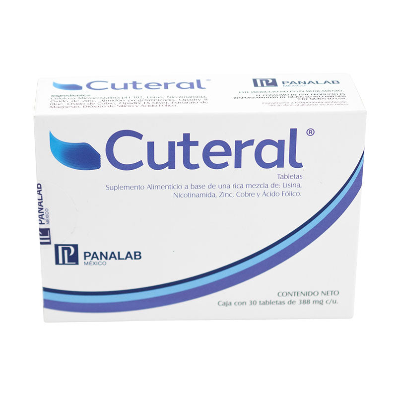 Panalab Cuteral Tabletas, suplemento alimenticio auxiliar en el tratamiento del acné C/30.