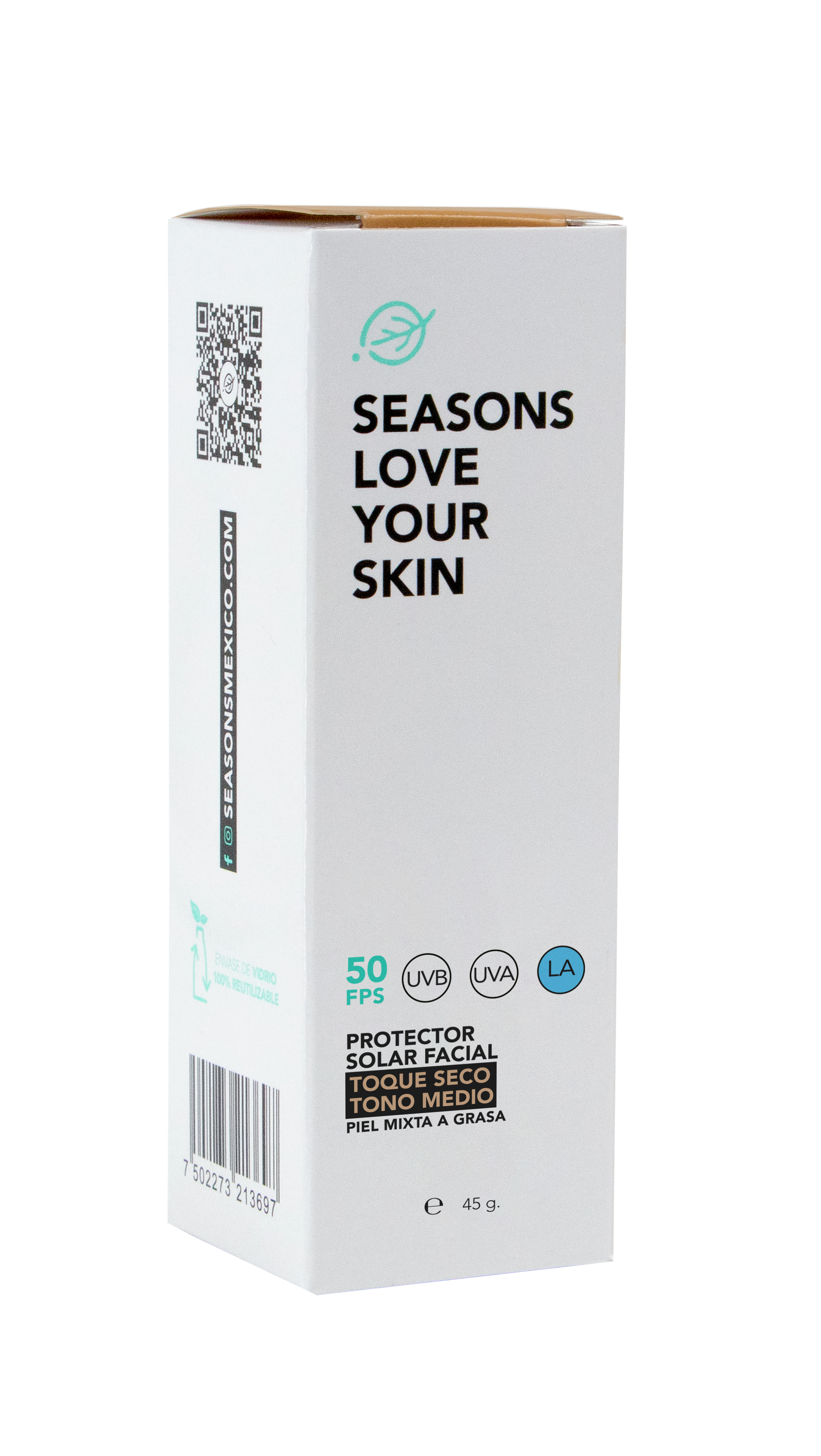 Season Love Your Skin Protector solar FPS50 Toque Seco Tono Medio 45 g