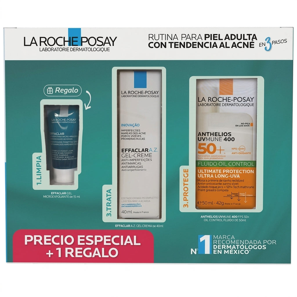 La Roche-Posay Kit Effaclar A.Z. Gel-Crema 40 ml + Effaclar Gel Microexfoliante 15 ml + Anthelios UVMune 400 Oil Control Fluido SPF 50+ 50 ml