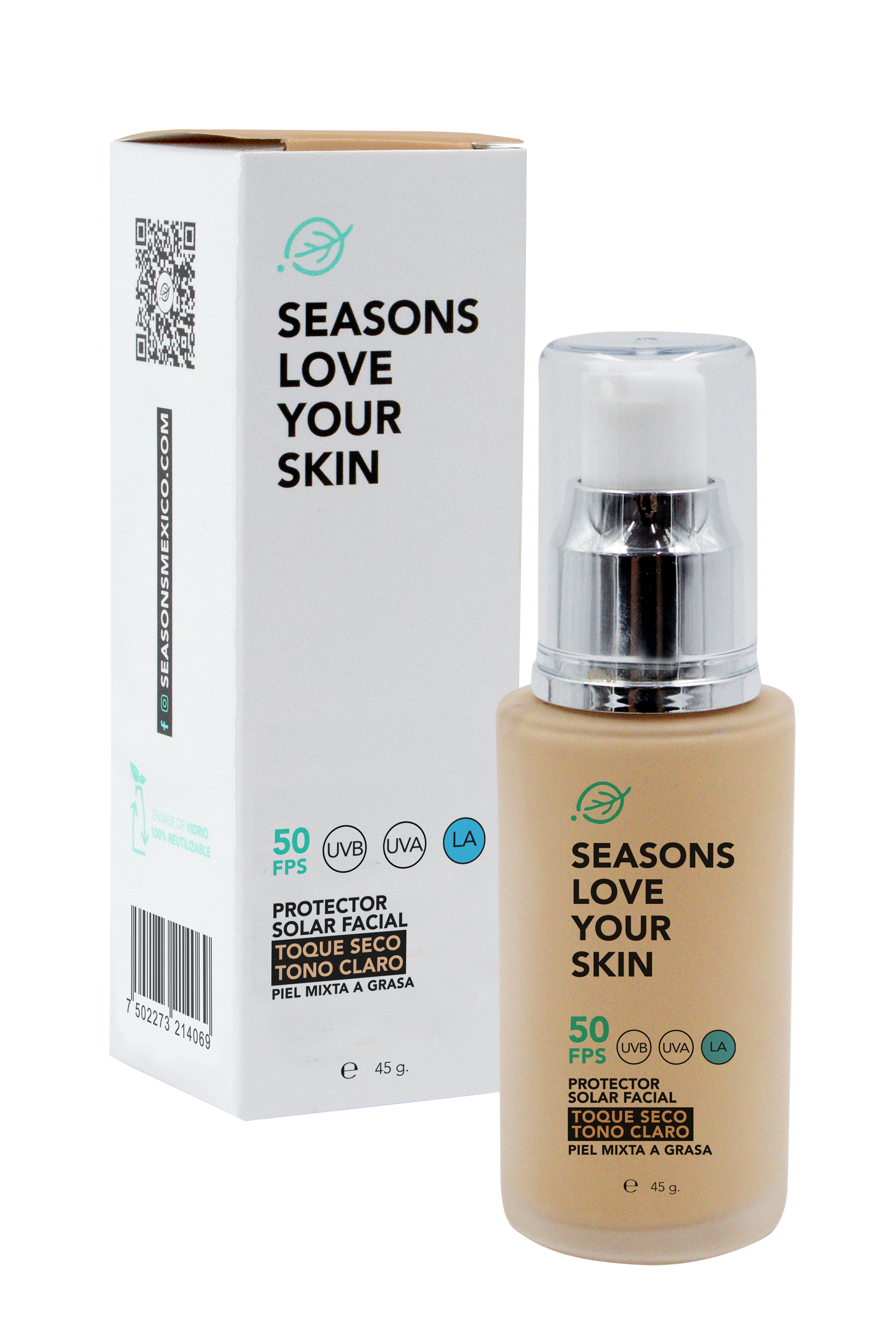 Season Love Your Skin Protector solar FPS50 Toque Seco Tono Claro 45 g