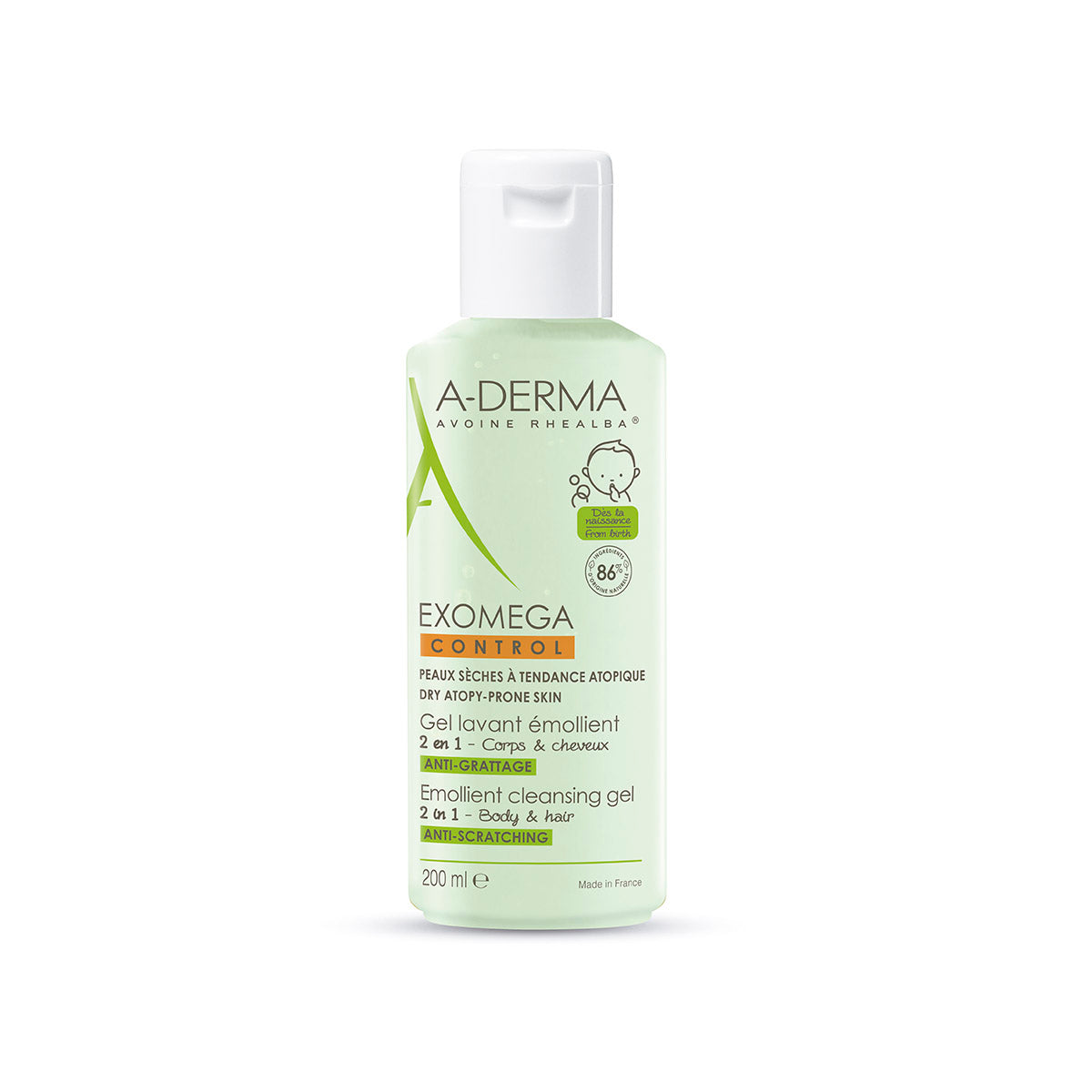 Aderma Exomega gel para bebé, limpiador que calma y protege la piel 200ml.