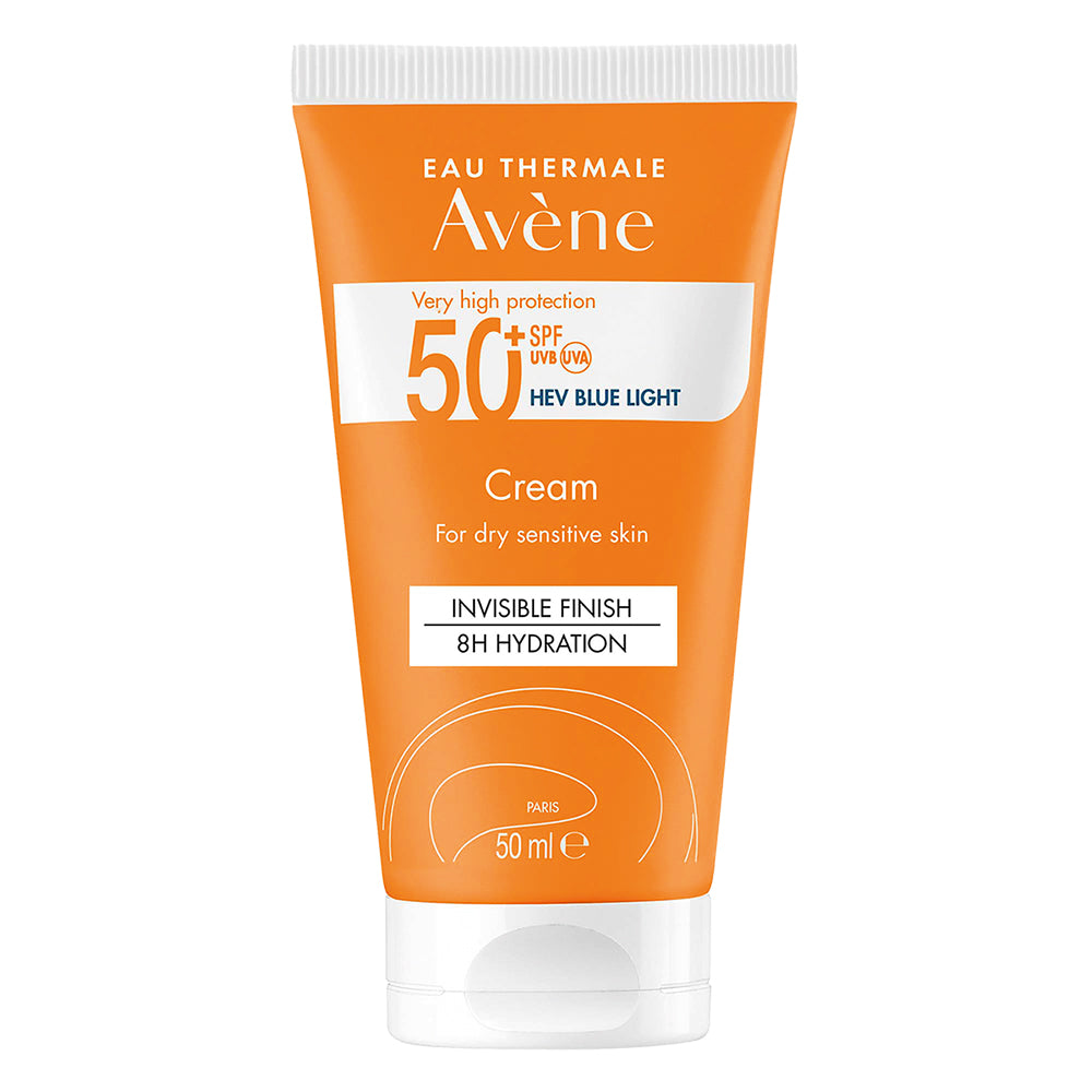 Avene Crema FPS 50+ sin perfume, máxima protección solar para rostro de pieles secas y/o sensibles 50ml.