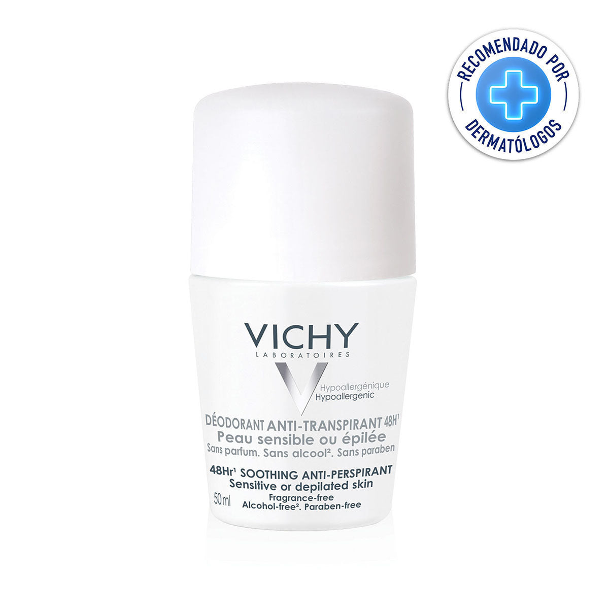 Vichy Roll On Piel Sensible 48h, Anti-transpirante y desodorante , 50ml.