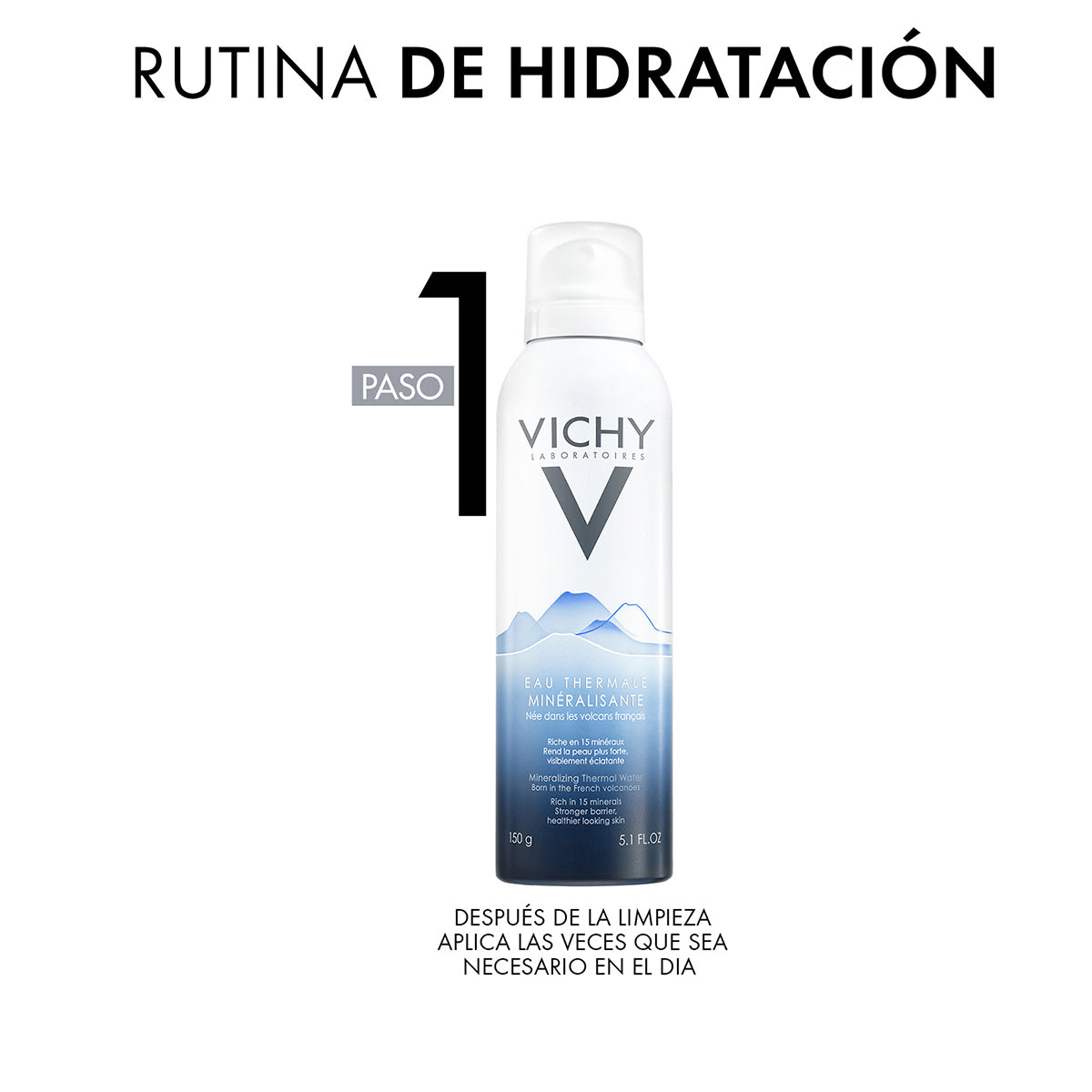 Vichy agua termal mineralizante, estabiliza, refuerza y renueva la piel 150ml.