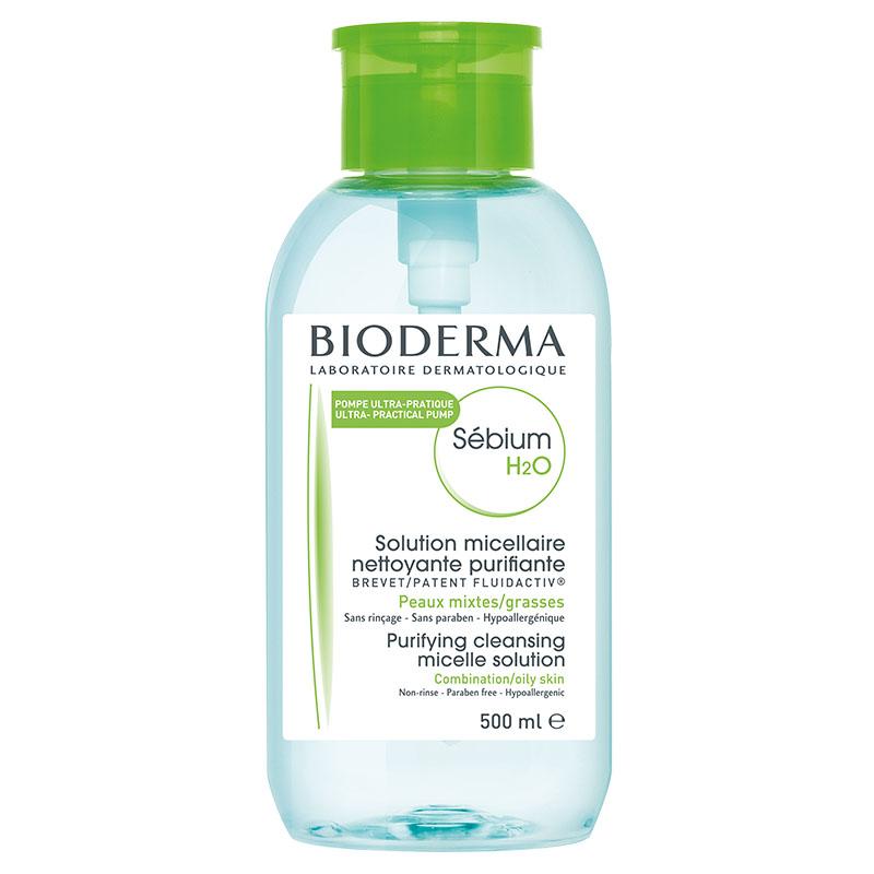 Bioderma Sébium H2O Bomba inversa, Agua micelar desmaquillante para piel mixta a grasa, 500ml