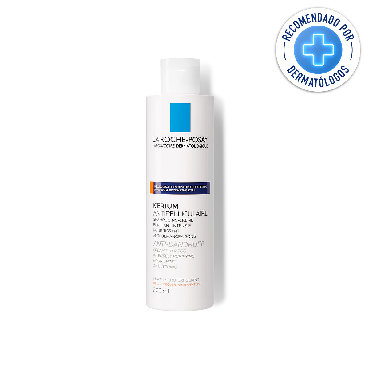 La Roche Posay Kerium Anti-caspa Seca, Shampoo para cuero cabelludo sensible con caspa, 200ml