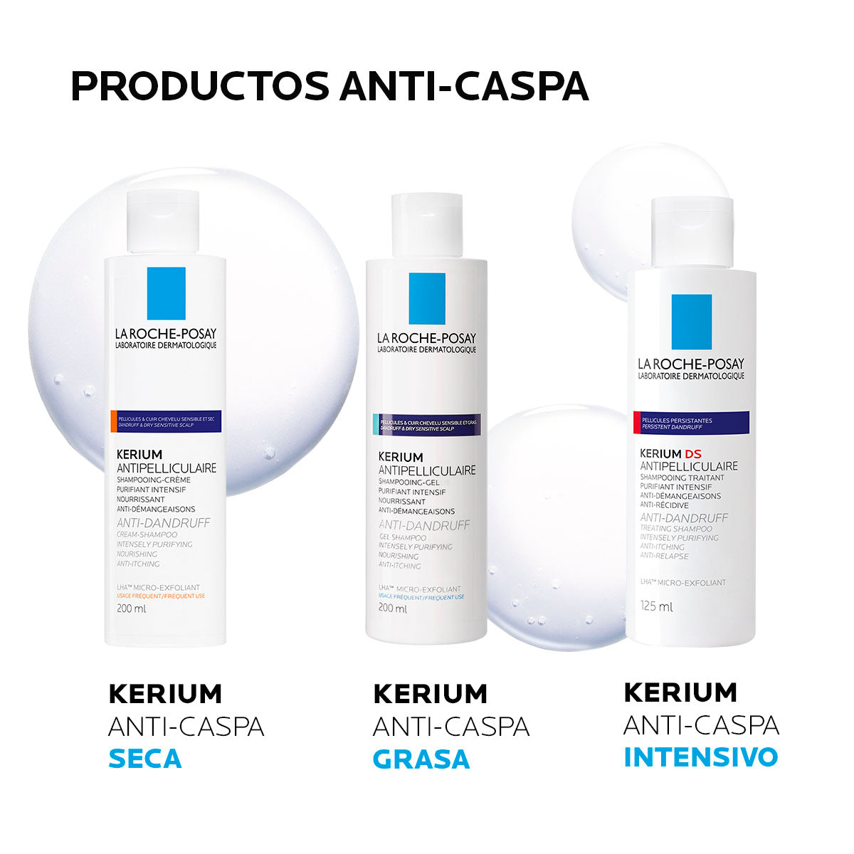 La Roche Posay Kerium Anti-caspa Seca, Shampoo para cuero cabelludo sensible con caspa, 200ml