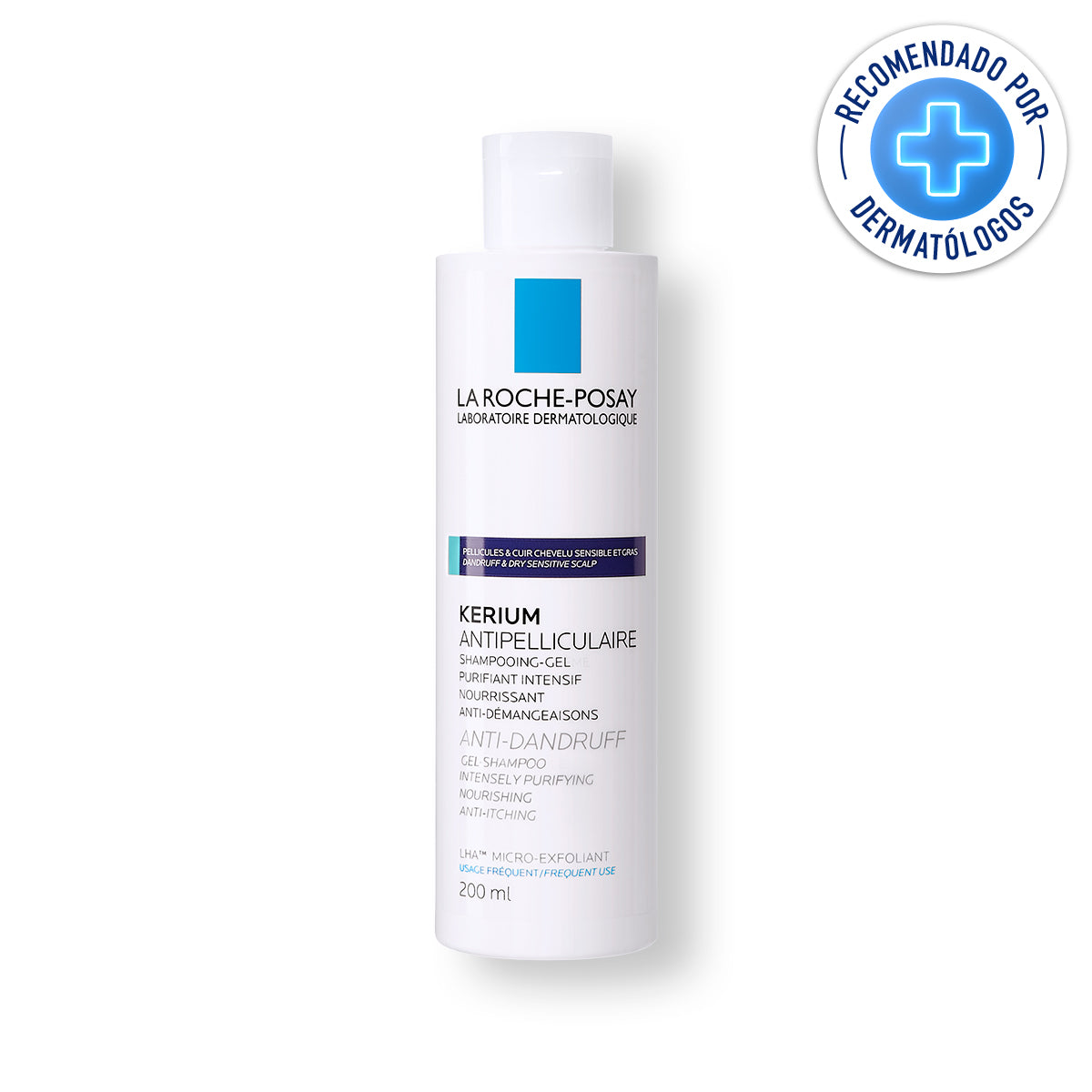 La Roche Posay Kerium Anti-caspa Grasa, Shampoo para cuero cabelludo sensible con caspa, 200ml