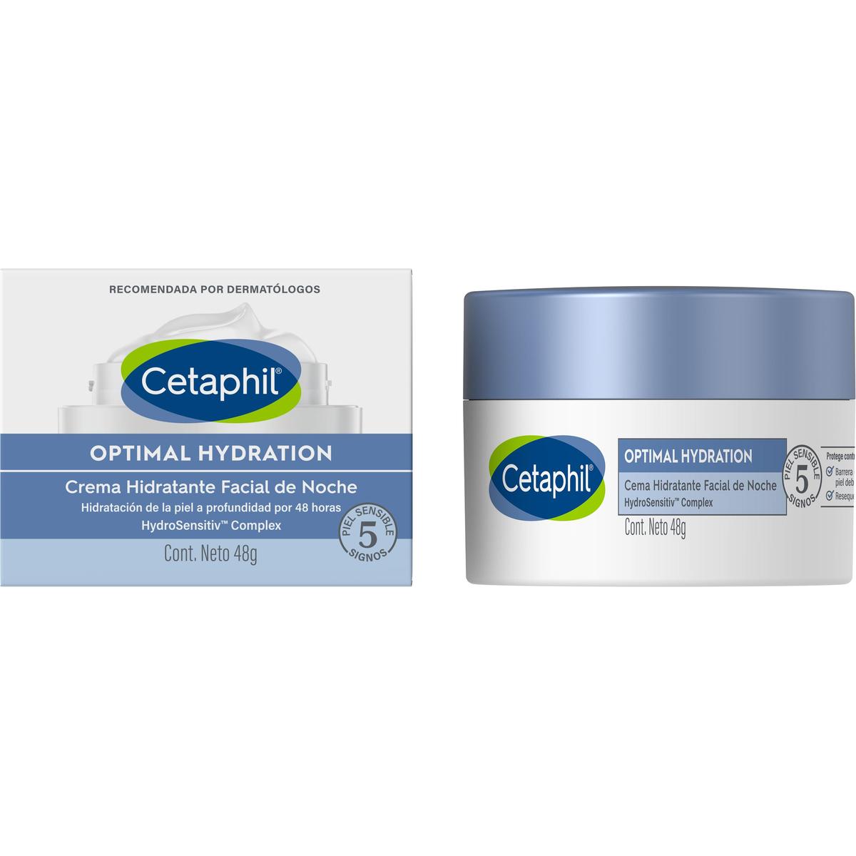 Cetaphil Optimal Hydration, Crema hidratante facial de noche, 48gr