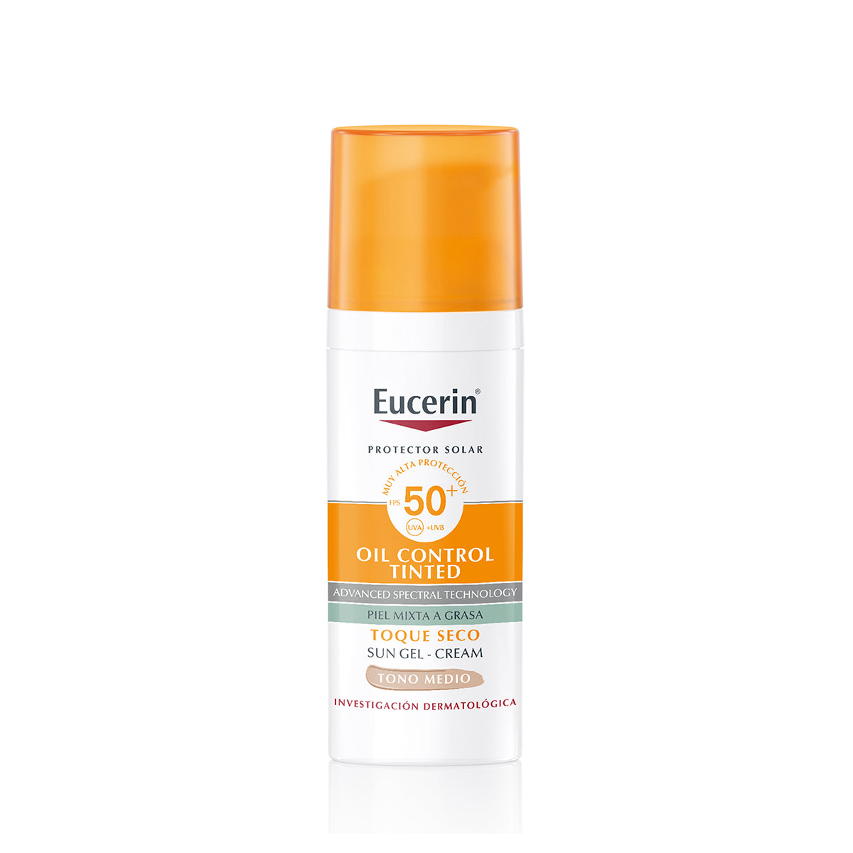 Eucerin sun oil control tinted protector solar facial tono medio FPS50+ 50ml.