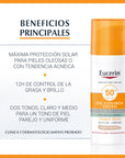 Eucerin sun oil control tinted protector solar facial tono medio FPS50+ 50ml.