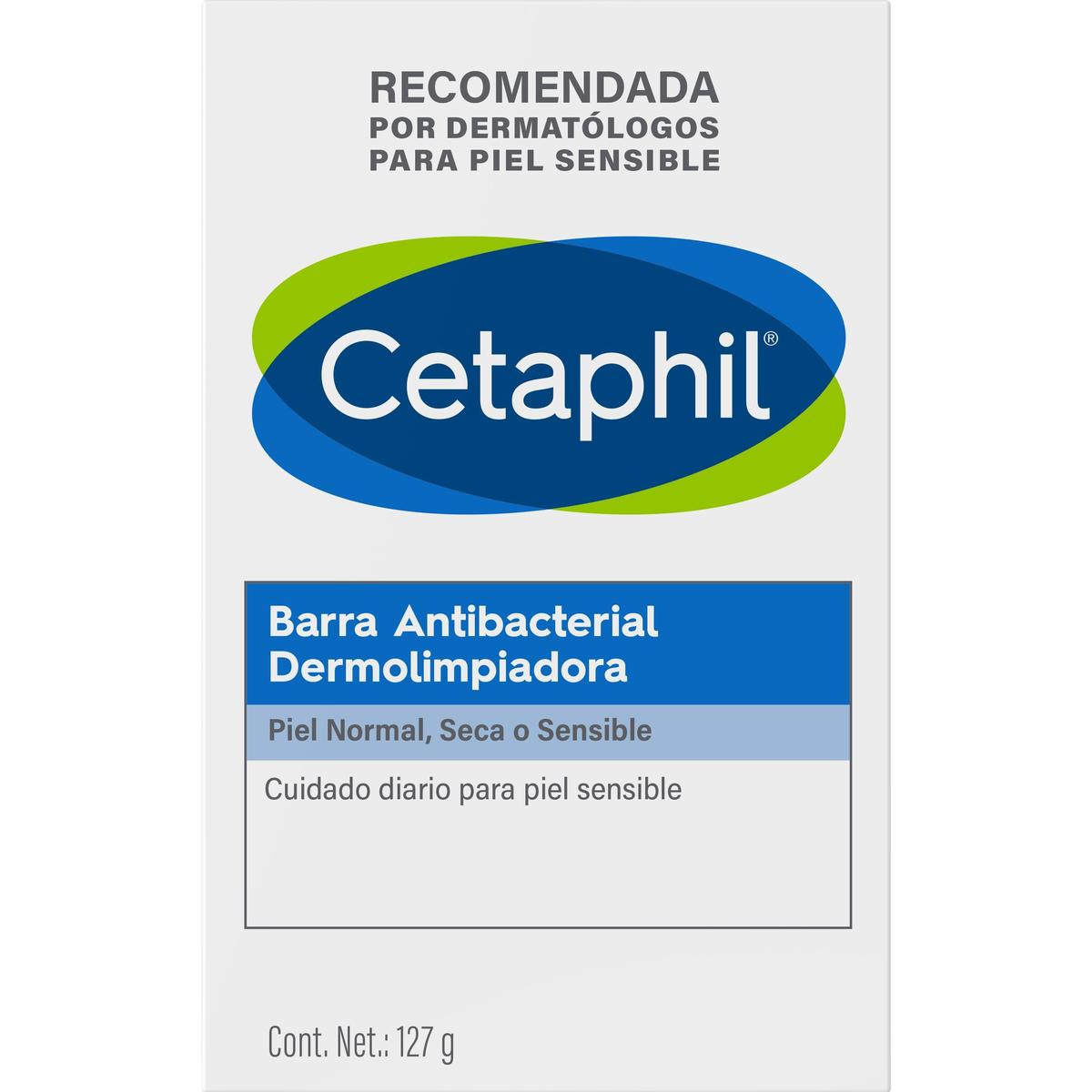 Cetaphil, Barra antibacterial dermolimpiadora para piel sensible, 127gr