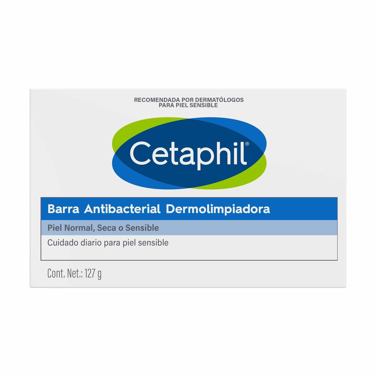 Cetaphil, Barra antibacterial dermolimpiadora para piel sensible, 127gr