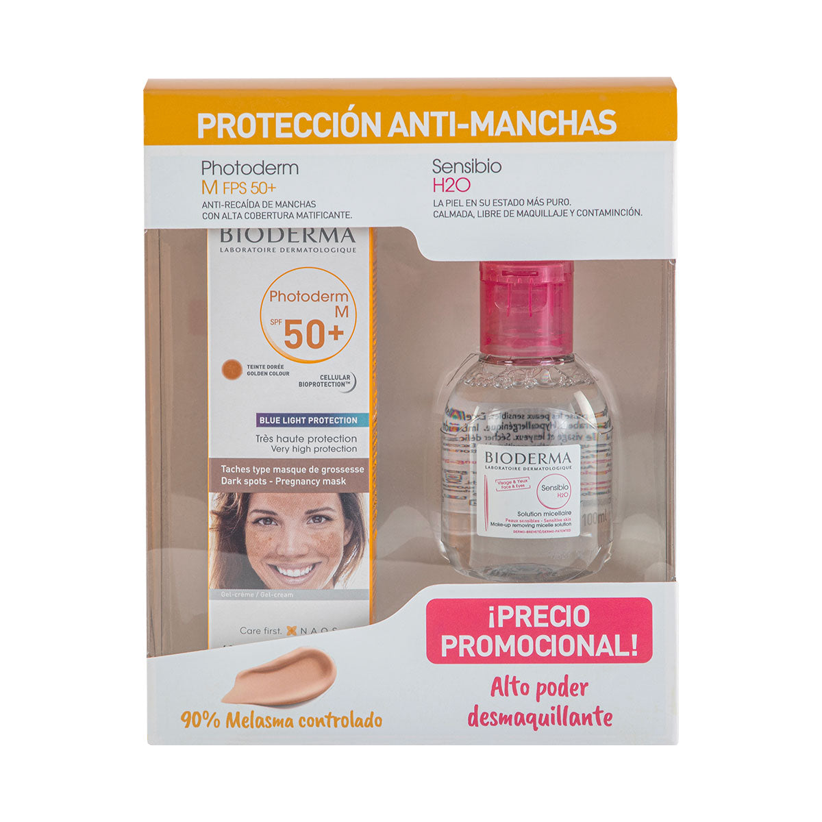 Bioderma Kit protección anti-manchas, Photoderm M FPS50+, 40ml + Sensibio H2O, 100ml