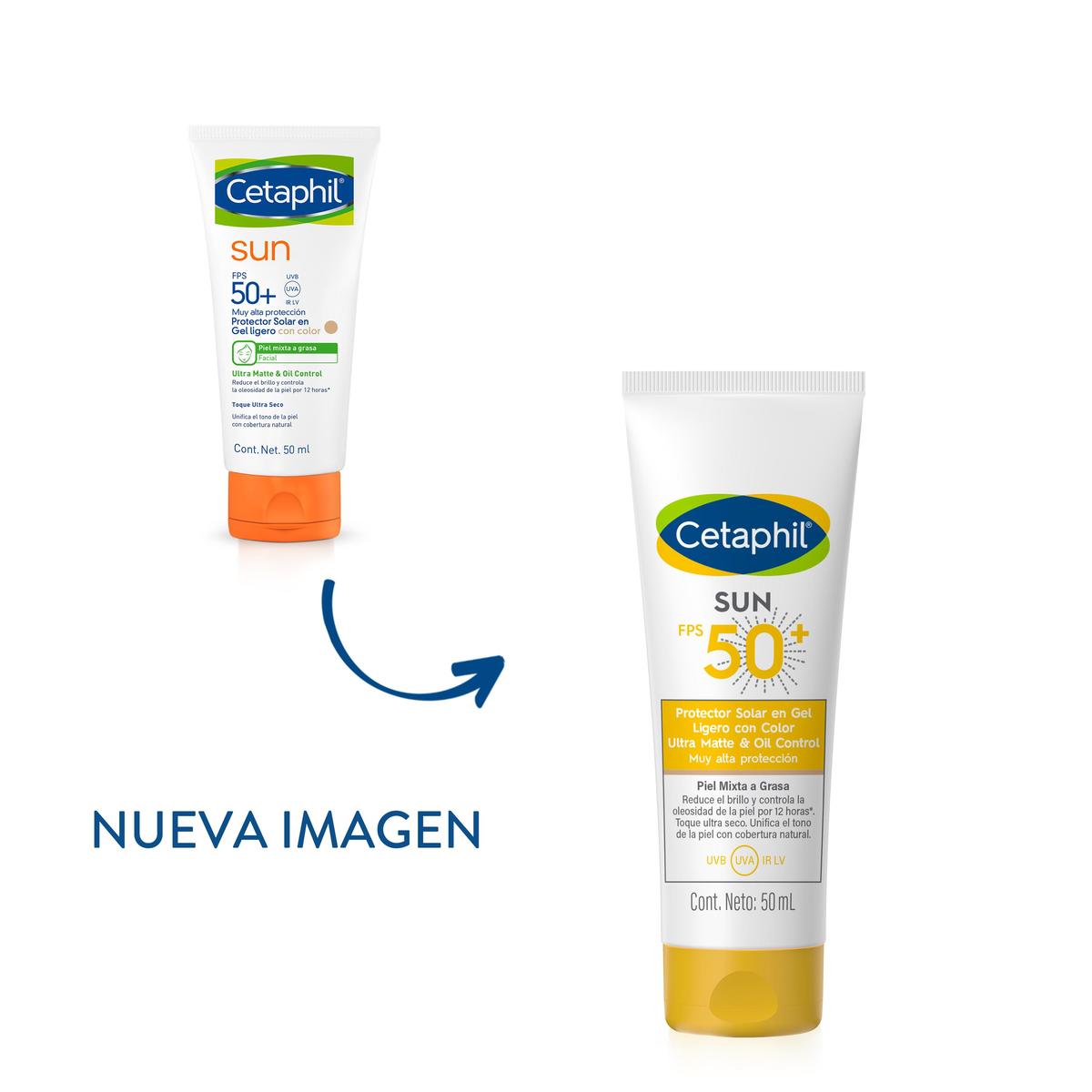 Cetaphil Sun Oil Control FPS50+ con Color, Protector solar en gel, 50ml