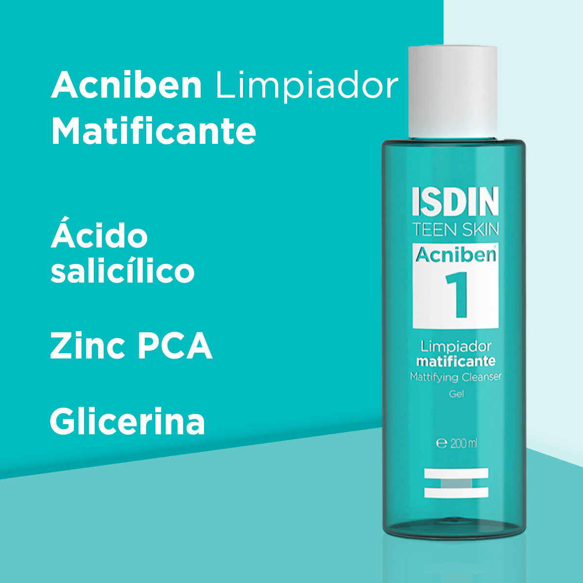 Isdin Acniben Gel Matificante, limpiador para piel grasa con tendencia acnéica 200ml.