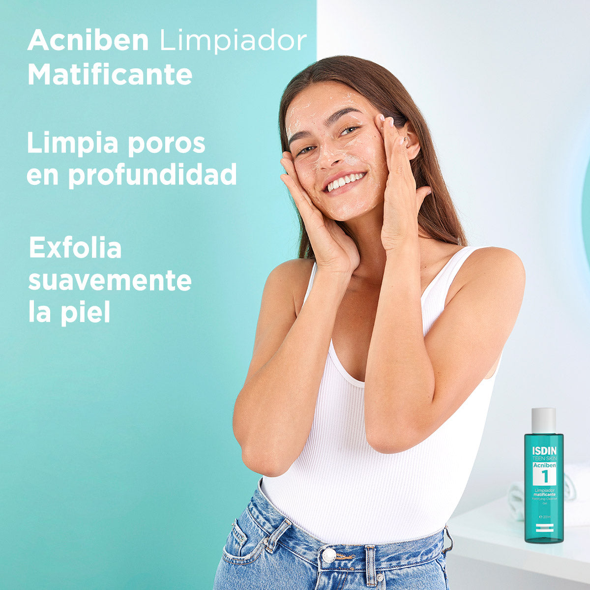 Isdin Acniben Gel Matificante, limpiador para piel grasa con tendencia acnéica 200ml.
