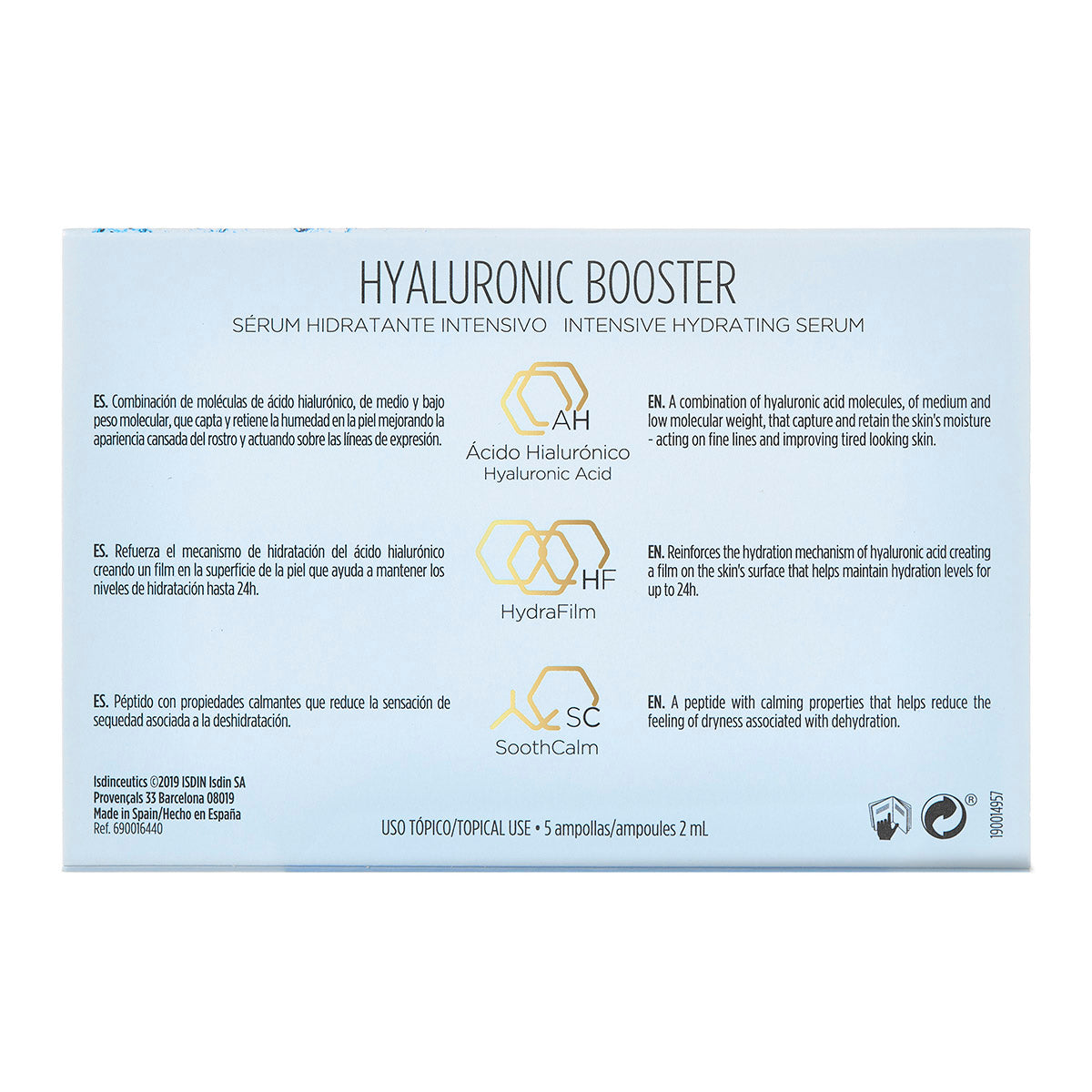 Isdin Isdinceutics Hyaluronic Booster, Sérum hidratante y calmante intensivo 5 ampolletas.