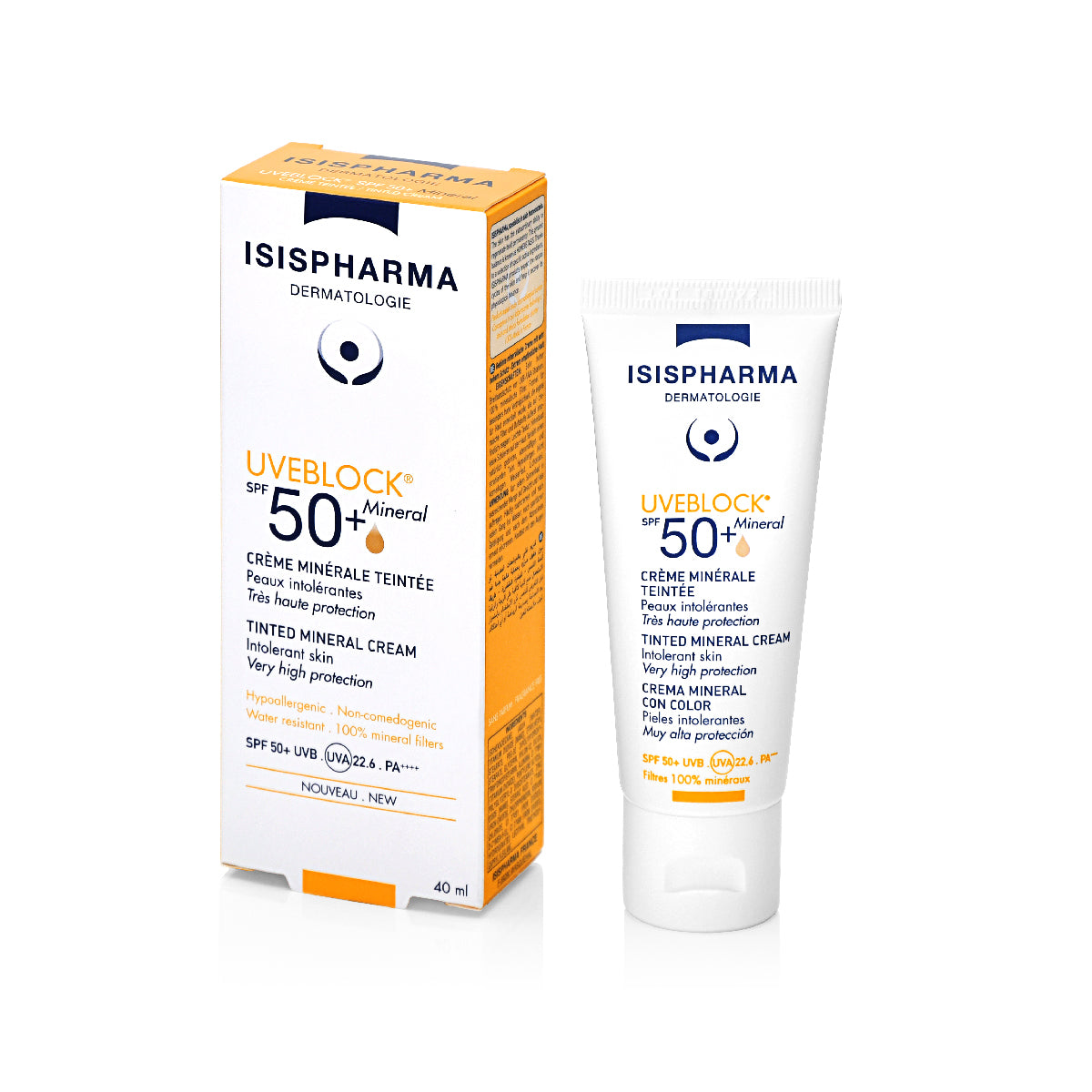 Isispharma  Uveblock FPS 50+ Mineral Con Color, Protector solar para piel intolerante, 40ml